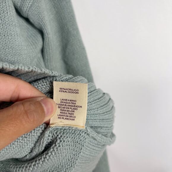 Hem & Thread S Seafoam Green Crew Neck Knit Sweater Cotton Blend Textured Stitch - Picture 7 of 7